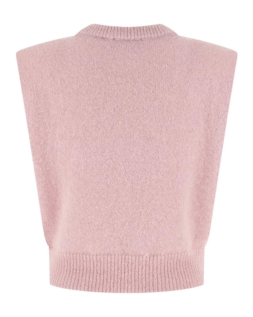 ROTATE BIRGER CHRISTENSEN Pink Knit Cropped Vest