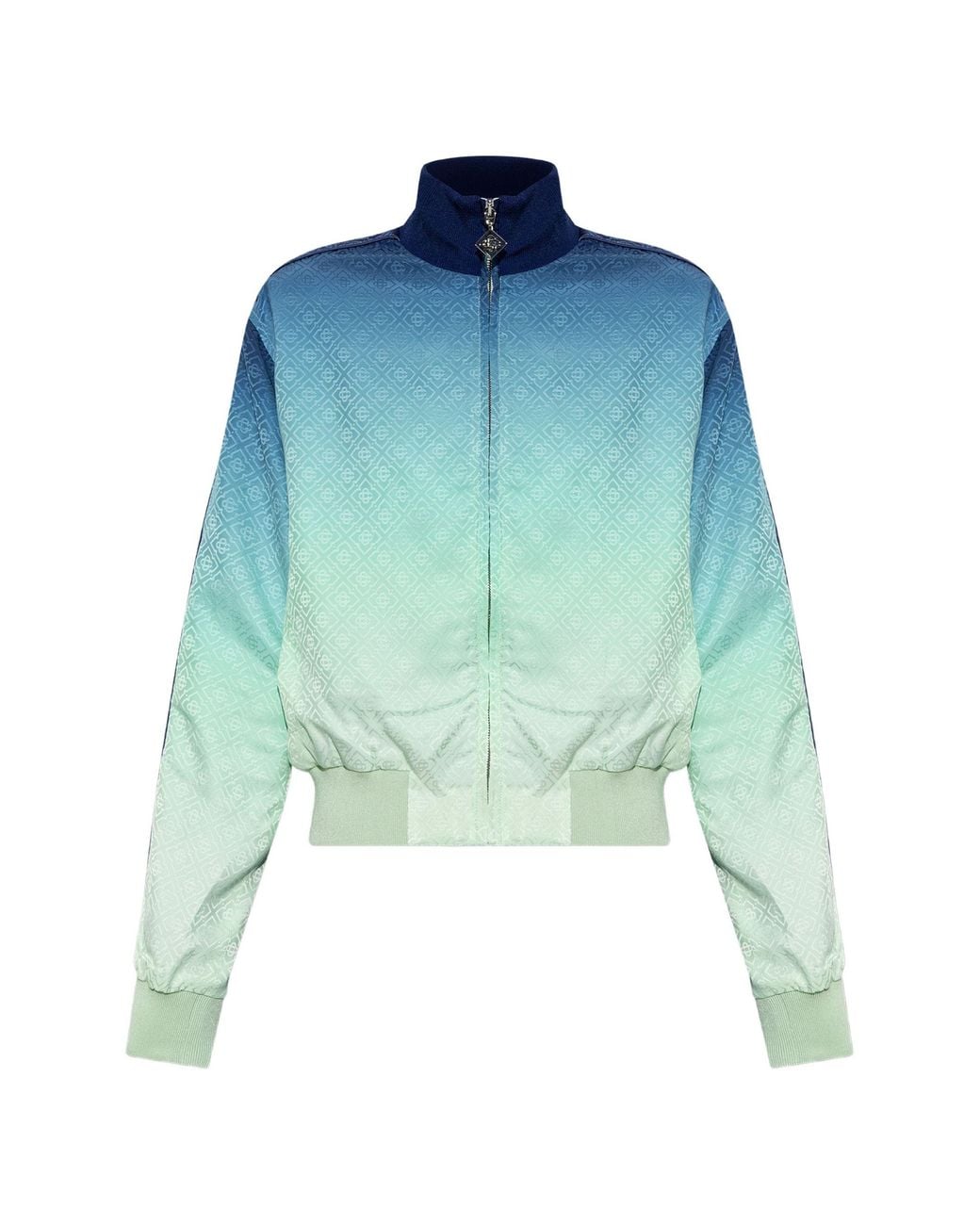 Casablanca Blue Monogram-Jacquard Zip-Up Sweatshirt