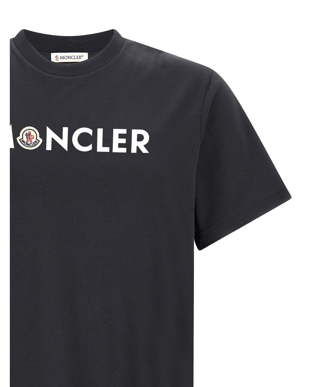 Moncler Black Front Logo Print T-Shirt for men