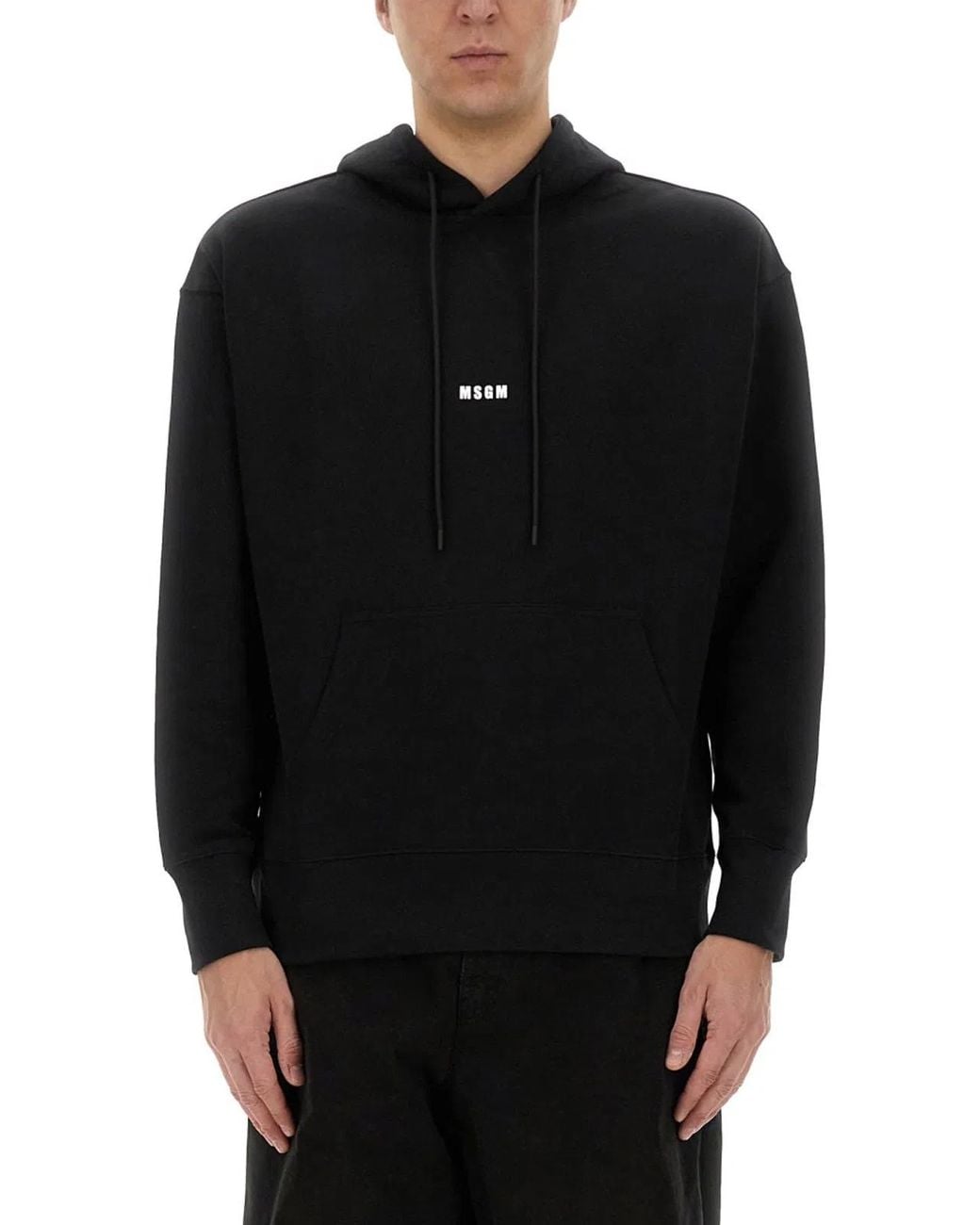 MSGM Black Hoodie With Adjustable Drawstring And Subtle Logo for men