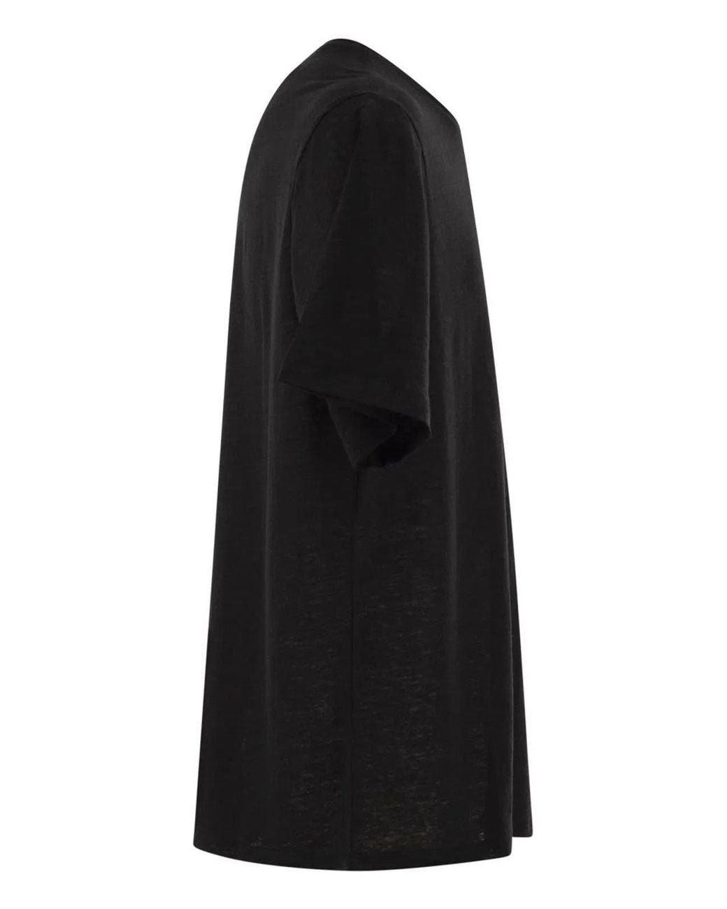 Majestic Black Stretch Linen T-Shirt With Round Neckline for men