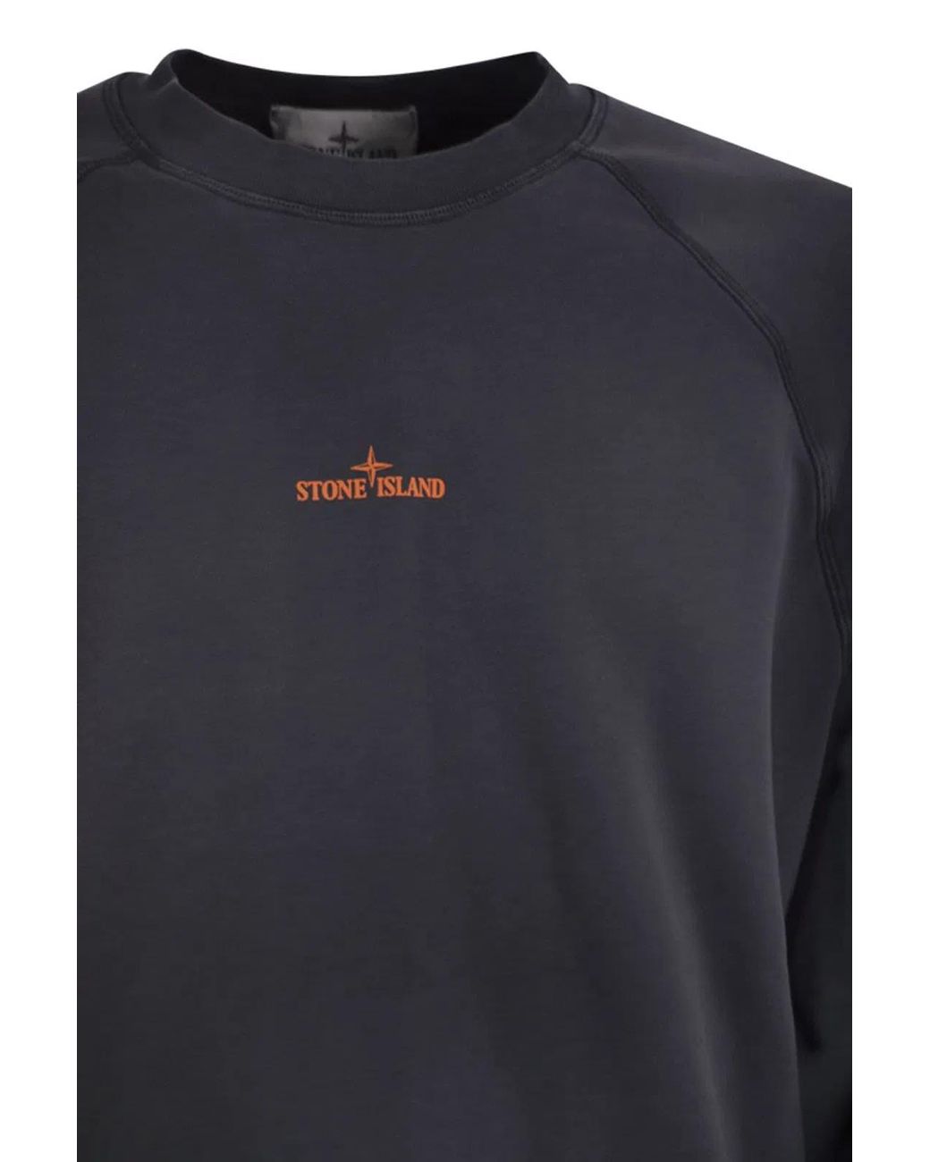 Stone Island Blue Cotton Crew Neck Sweatshirt With Oversized Compass Back Print for men