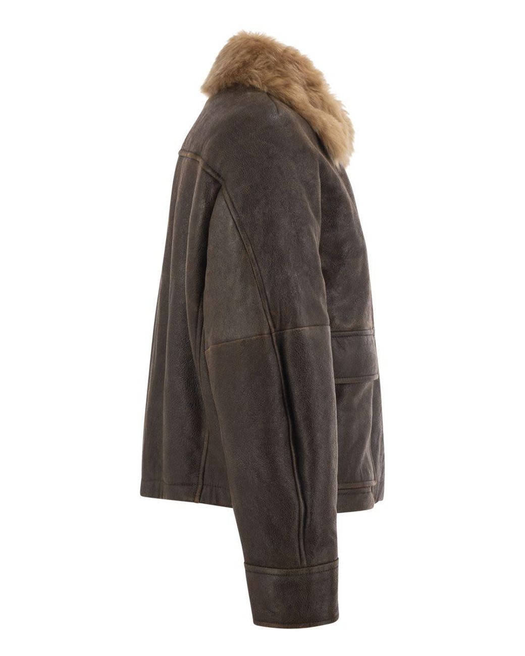 Brunello Cucinelli Black Sheepskin Jacket With Fur Collar