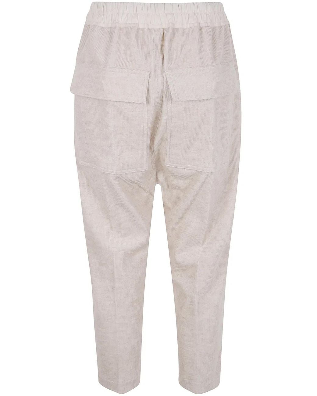 Rick Owens White "Drawstring Astaires" Cropped Trousers