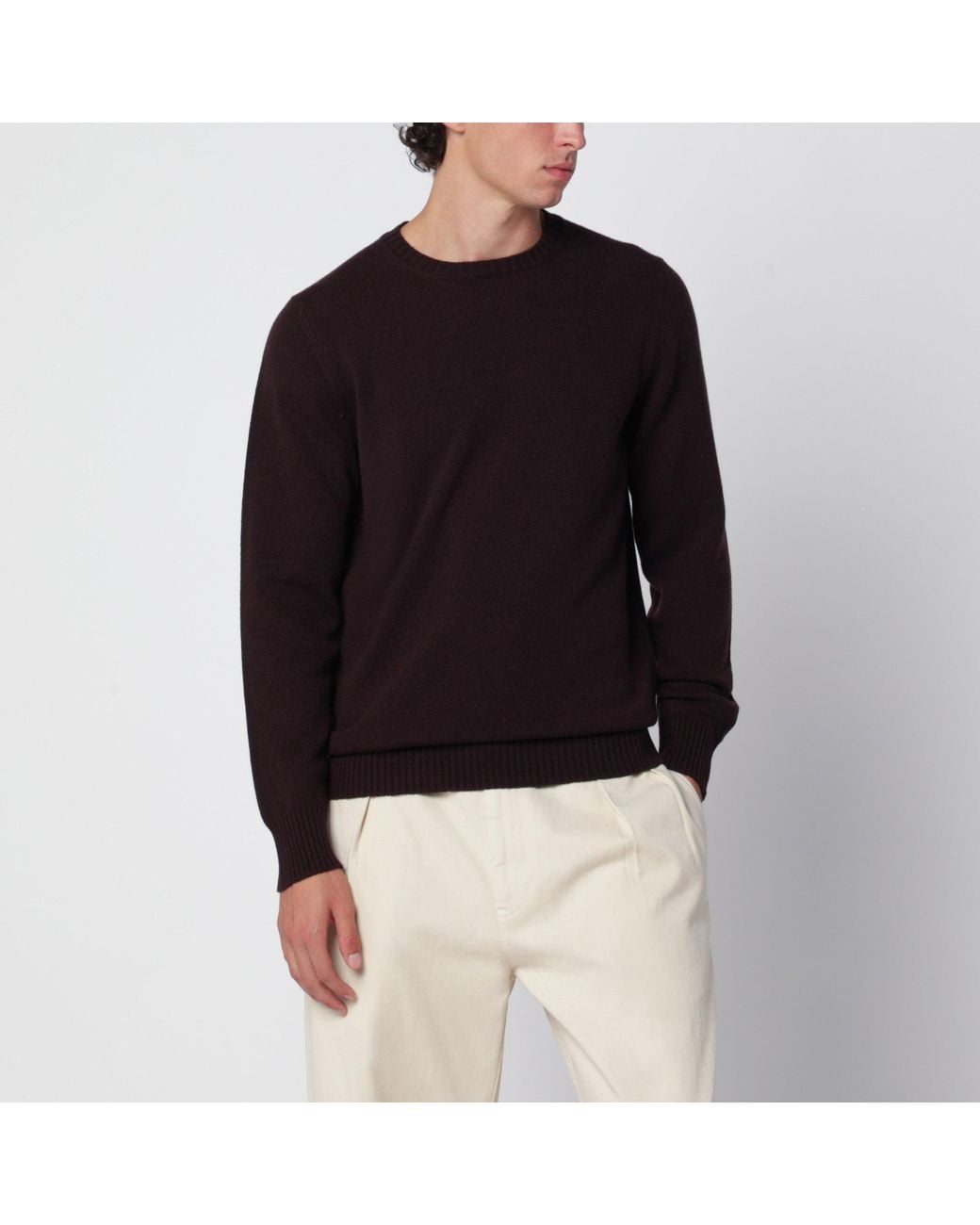 Drumohr Black Dark Plum-Coloured Cashmere Crew-Neck Jumper for men