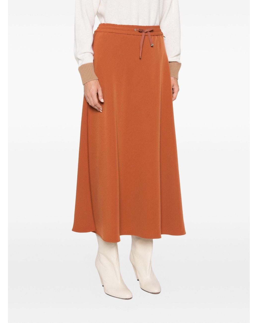 Herno Brown Drawstring-Fastening Maxi A-Line Skirt