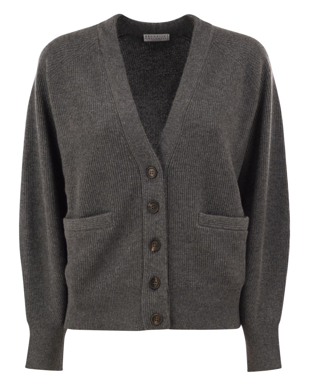 Brunello Cucinelli Black Ribbed Cashmere V-Neck Cardigan