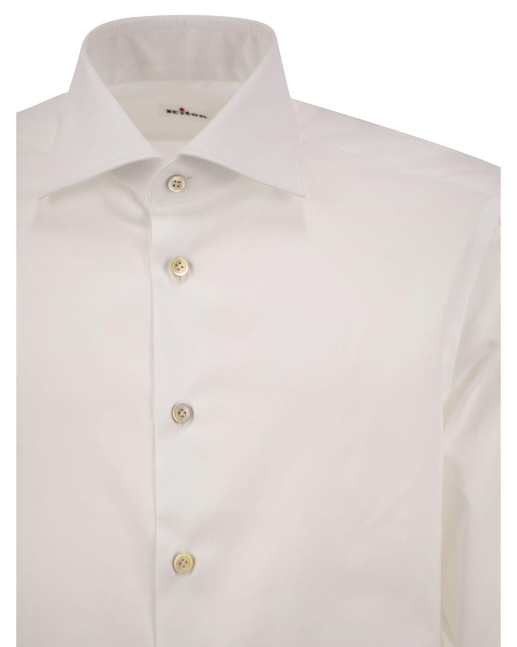 Kiton White Pure Cotton Shirt With Spread Collar for men