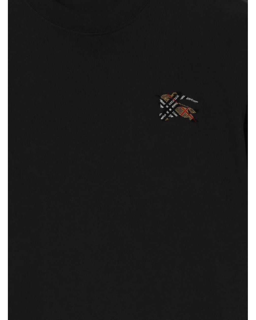 Burberry Black Equestrian Knight Embroidered Tufted Neck T-Shirt Size M for men