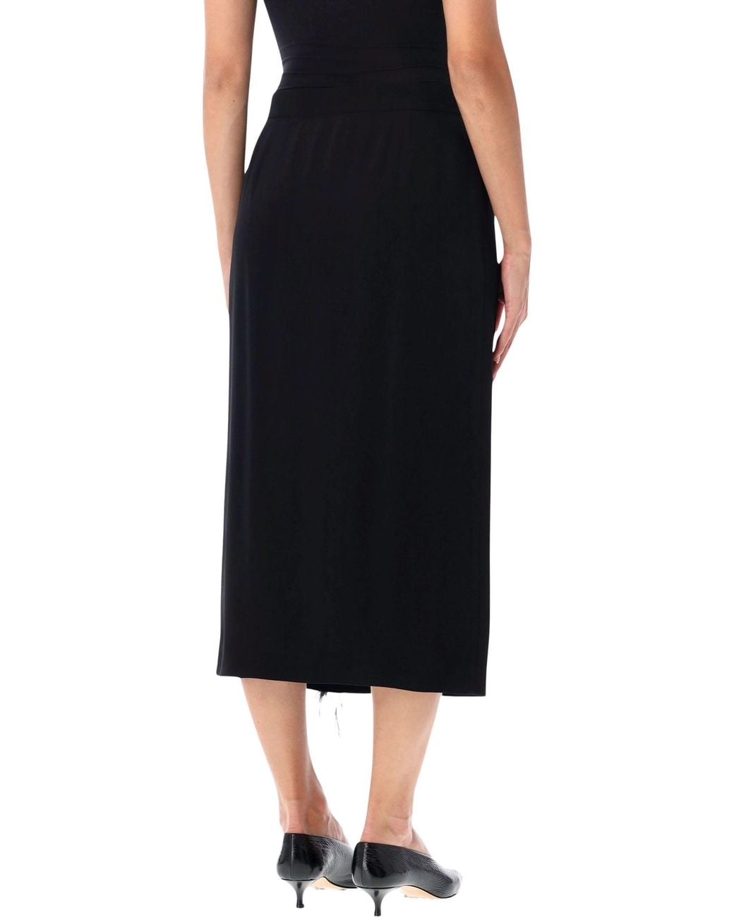 Alberta Ferretti Black Feather-Trimmed Midi Skirt