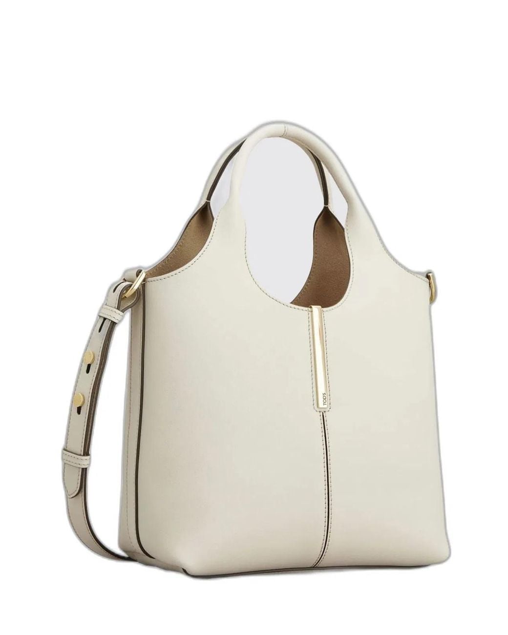 Tod's White Leather Mini Tote Bag With Branded Metal Bar Accessory