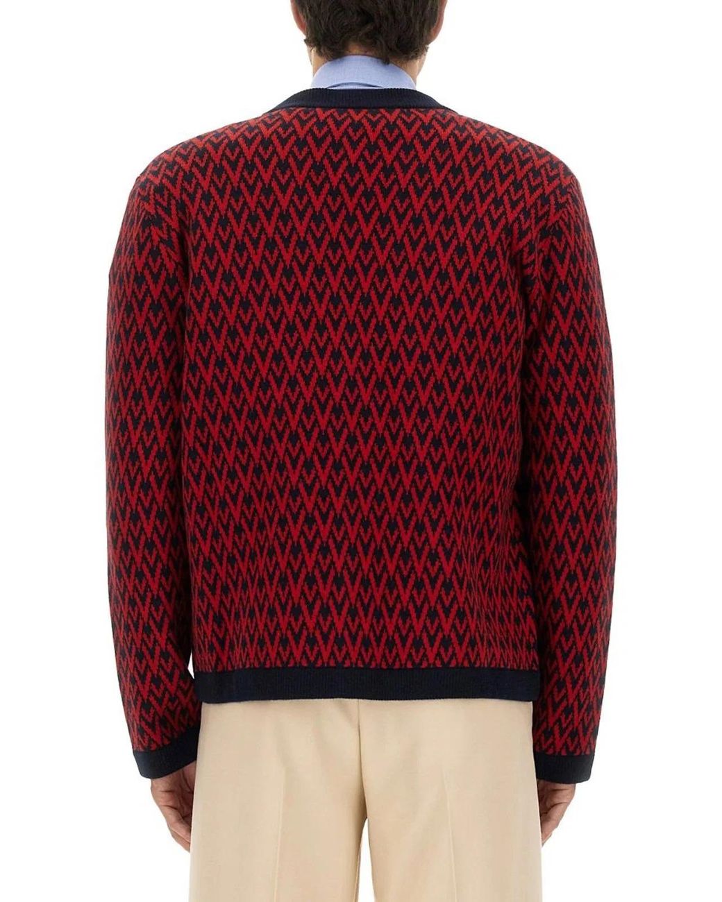 Valentino Red Cardigan With Toute La V Pattern for men