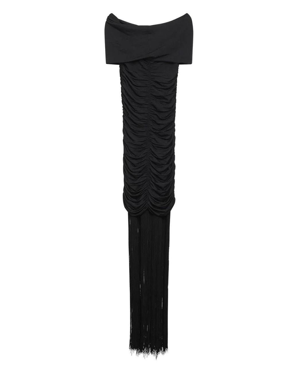 Khaite Black Off-Shoulder Draped Midi Dress Viscose