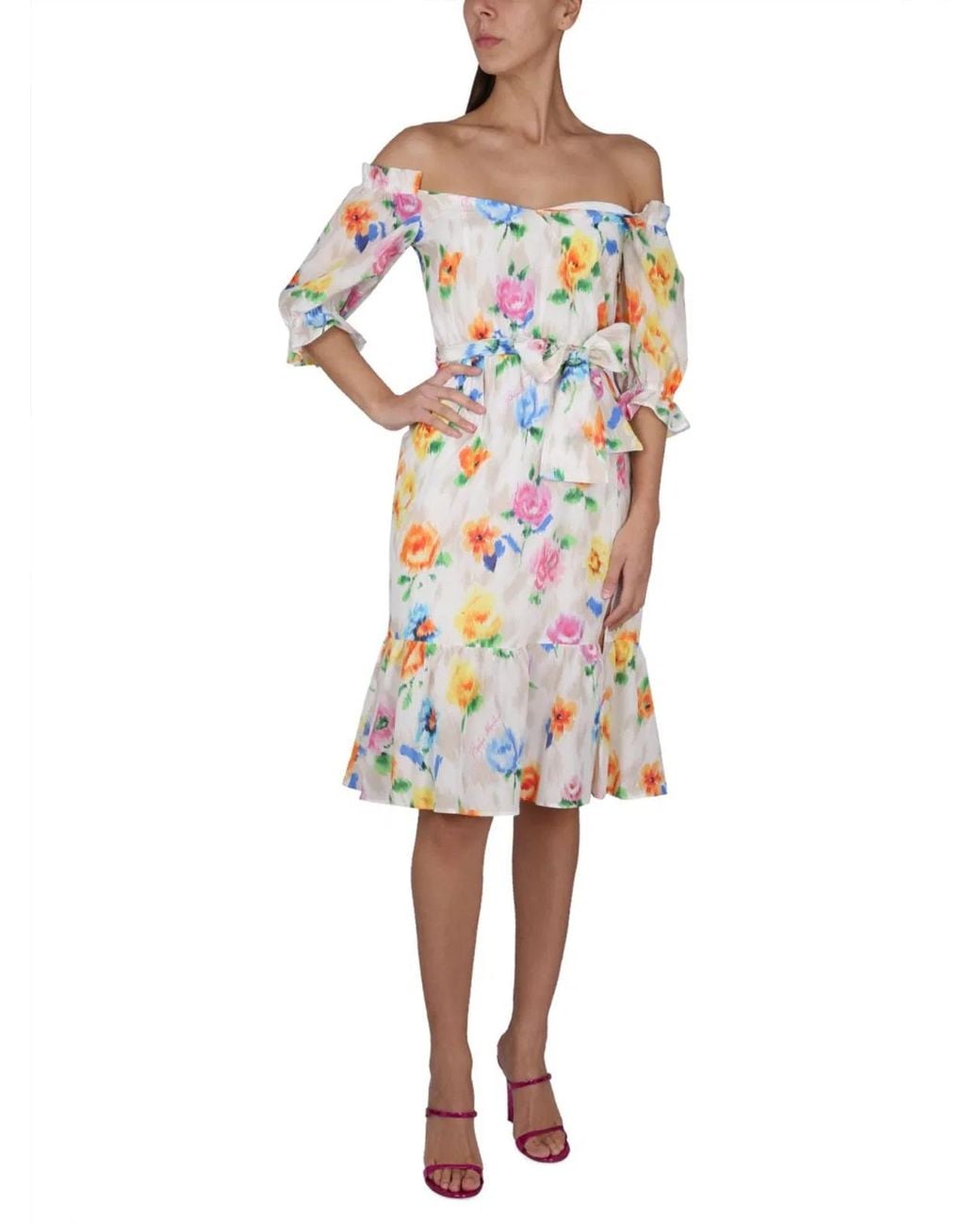 Boutique Moschino White Dress With Floral Pattern