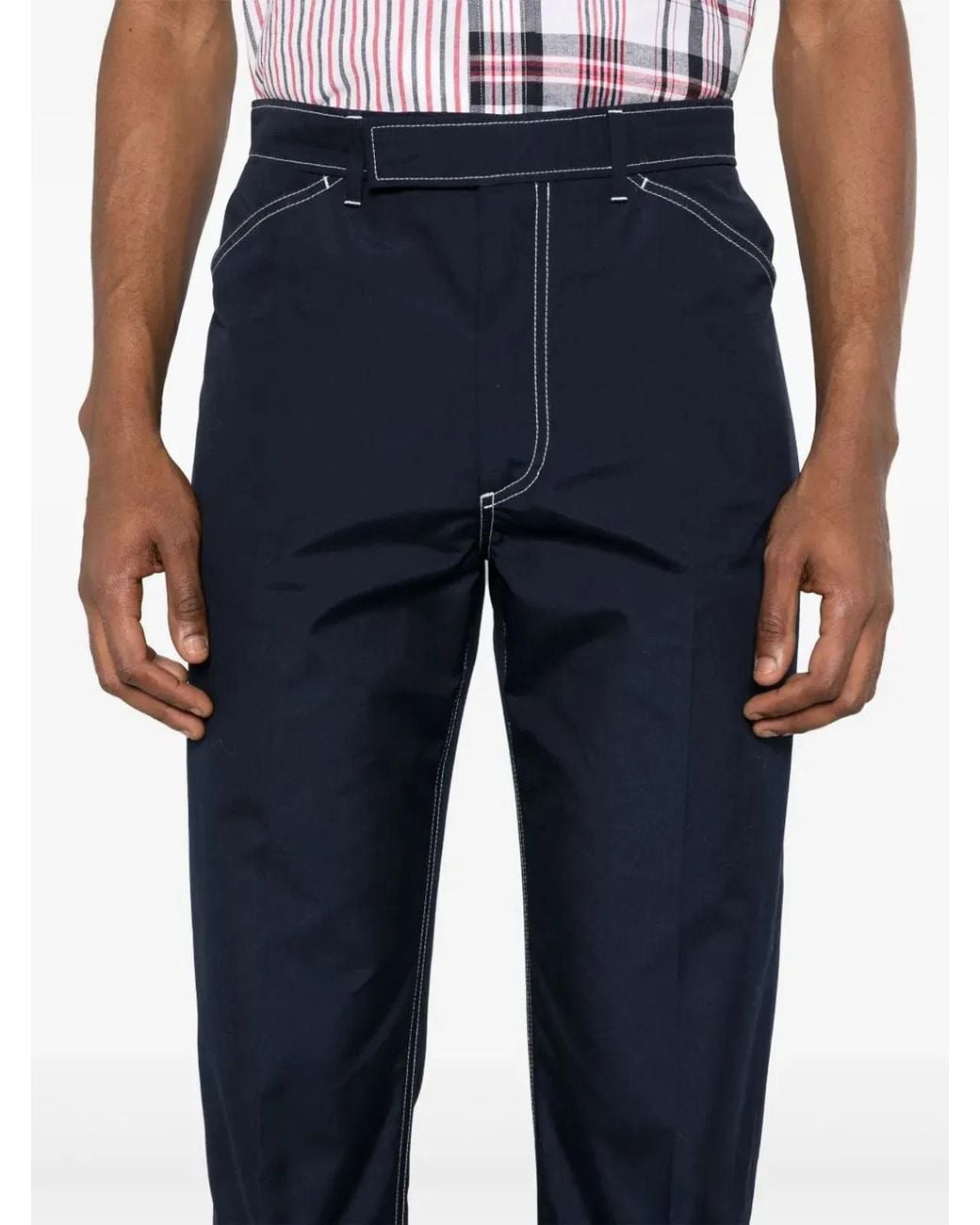 Thom Browne Blue Prestitched Pants for men