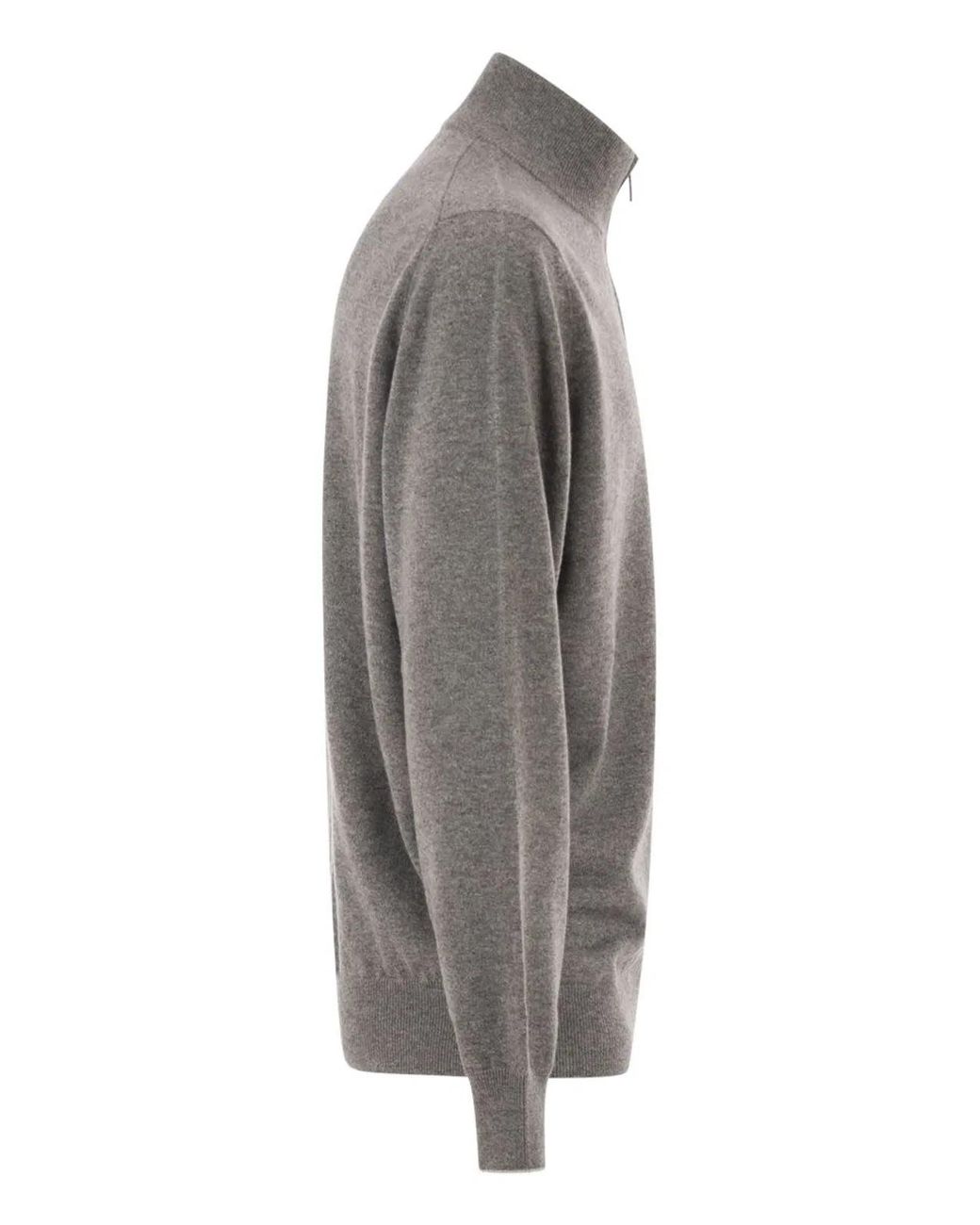 Brunello Cucinelli Gray Cashmere Turtleneck Sweater With Zipper for men