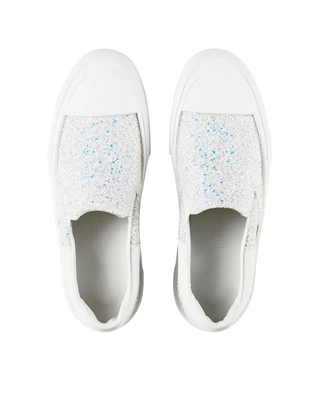 McQueen White Deck Plimsoll Glitter Slip On Sneakers