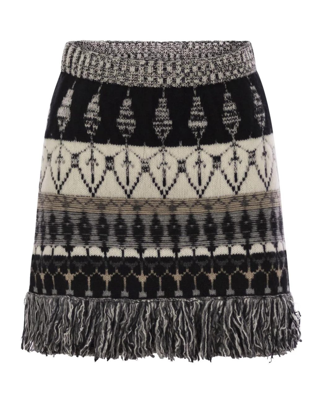 Vanisé Black Wool And Cashmere Blend Jacquard Skirt
