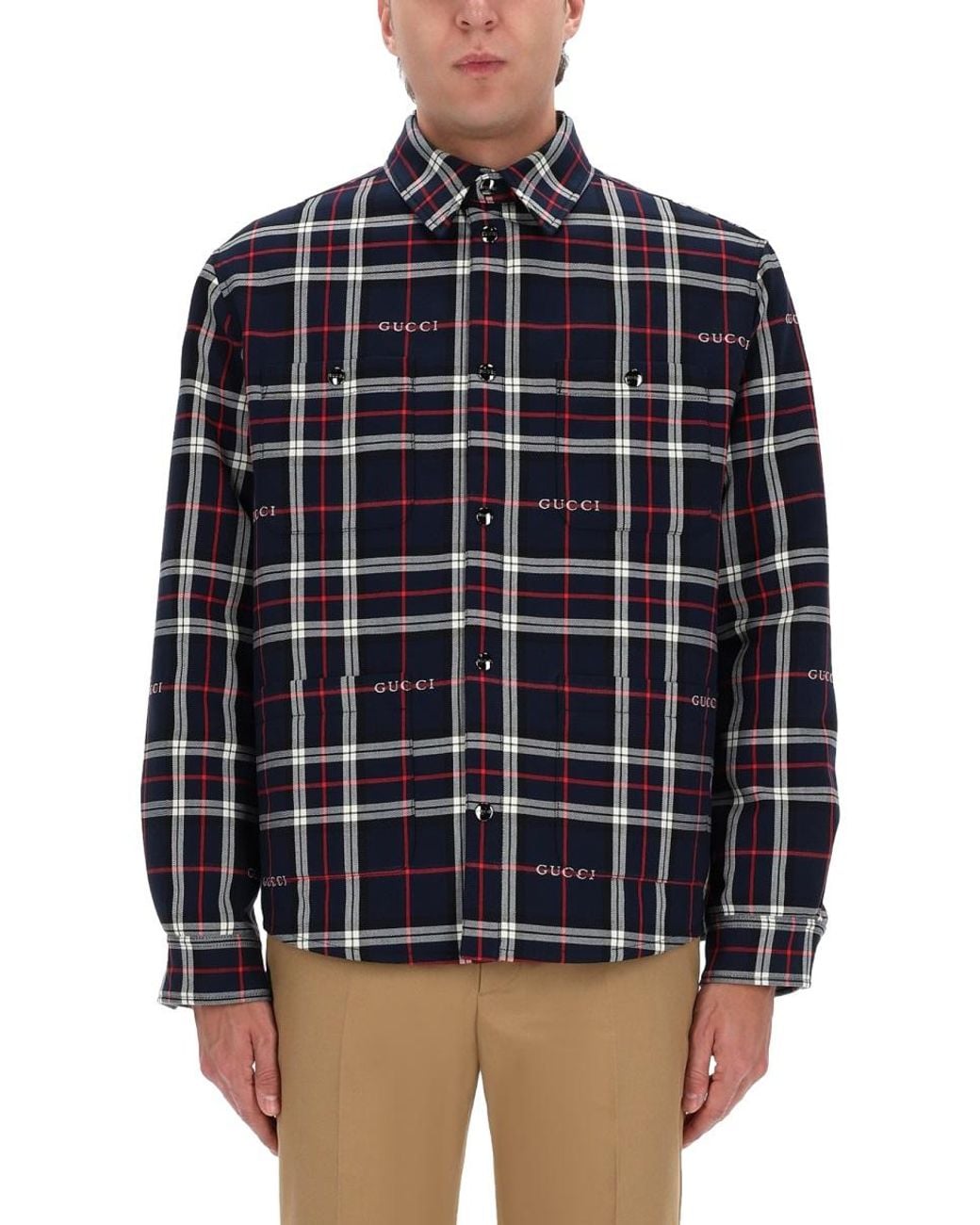 Gucci Blue Overshirt With Logo Cotton Jacket for men
