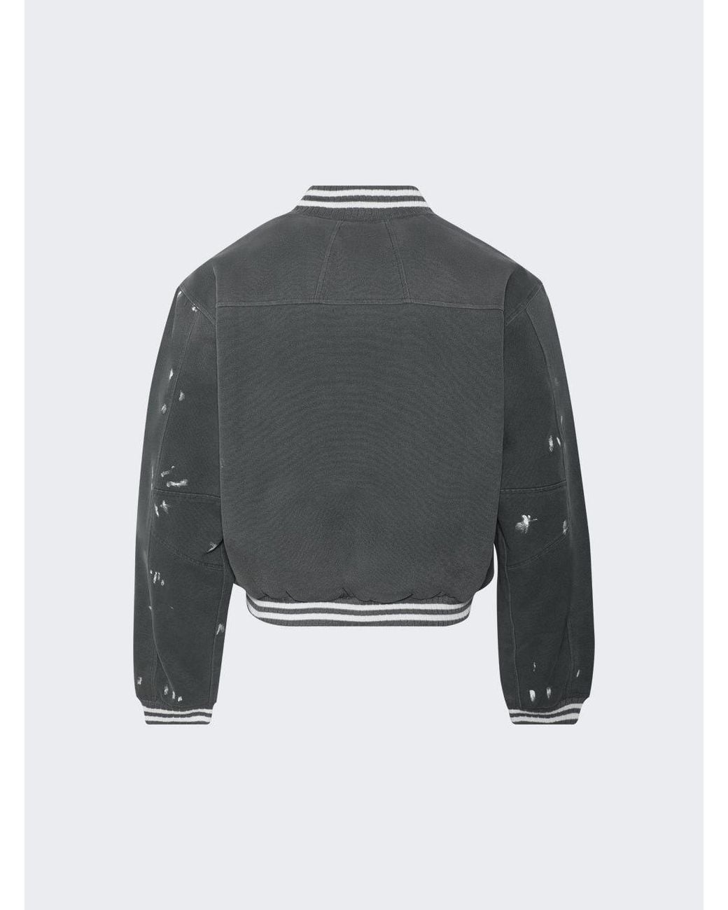 Rhude Gray Inferno Washed Canvas Varsity Jacket for men
