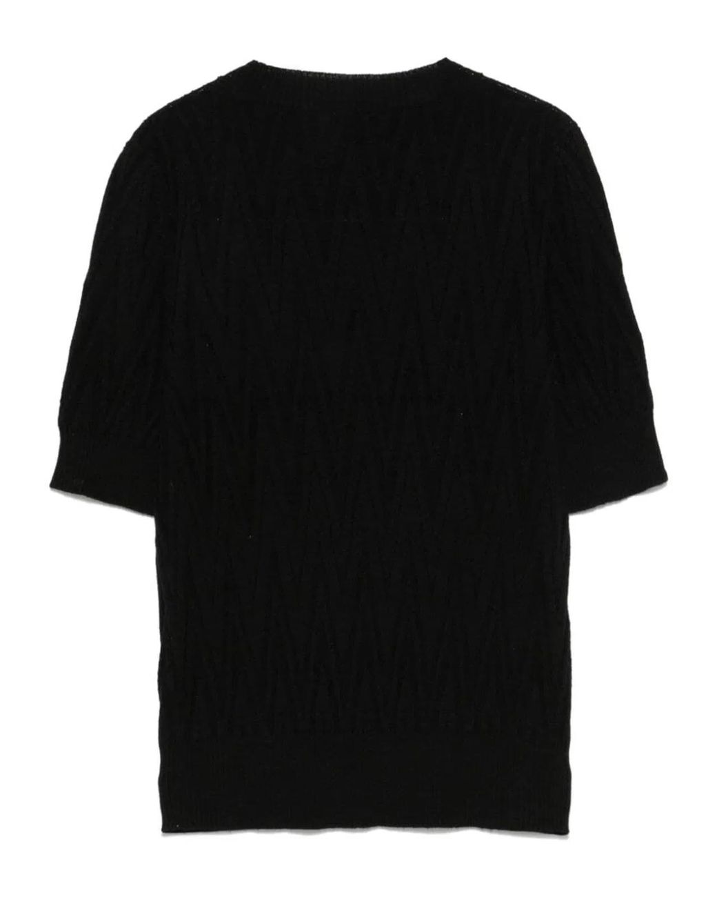 D.exterior Black Merinos Short Sleeves Round Neck