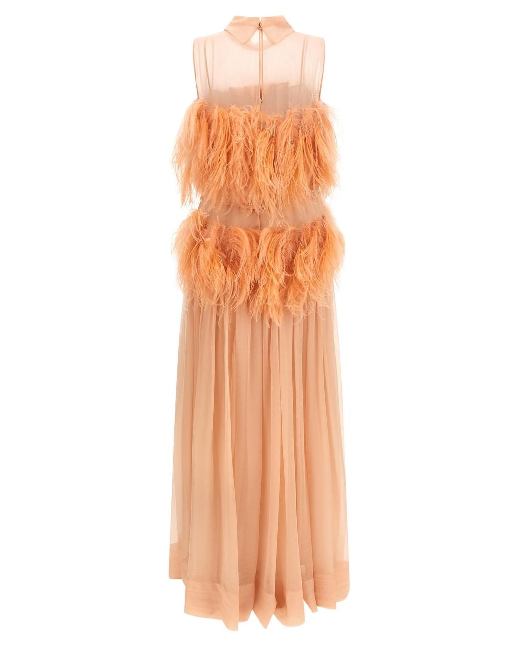 Alberta Ferretti Orange Chiffon And Feather Dress