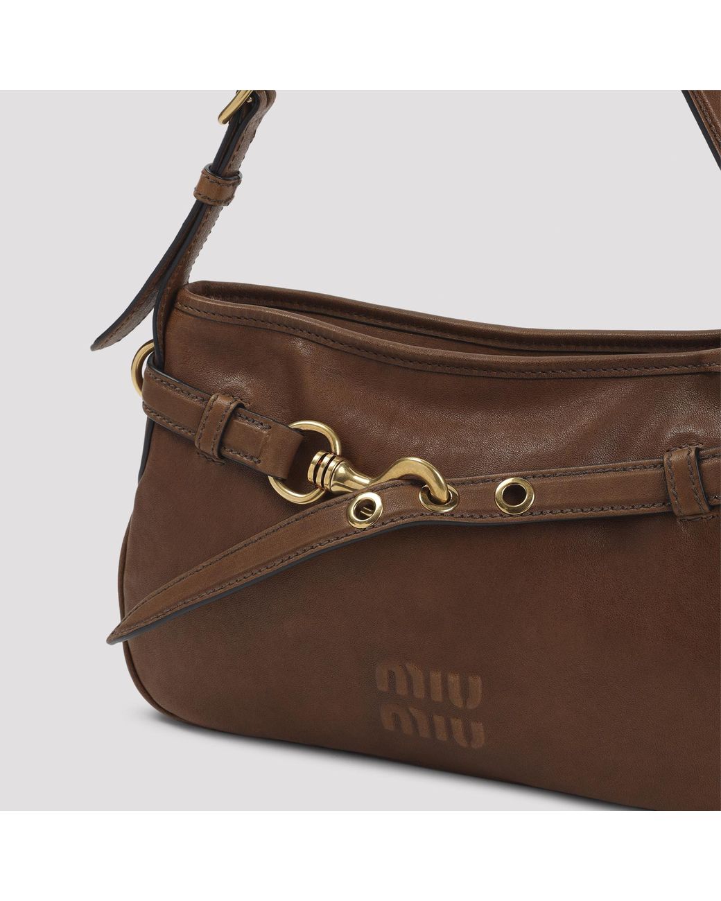 Miu Miu Brown Leather Shoulder Bag With Buckle Detail