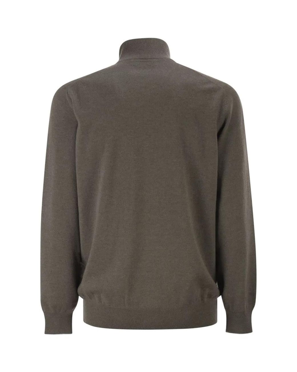 Brunello Cucinelli Brown Cashmere Turtleneck Sweater With Zipper for men