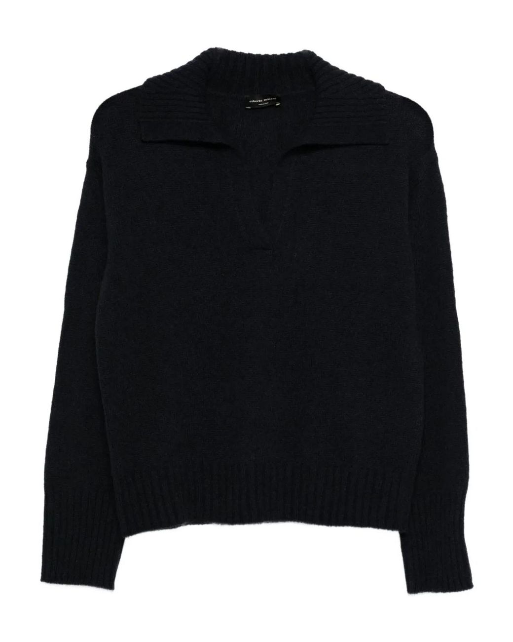Roberto Collina Black Wool Polo Shirt