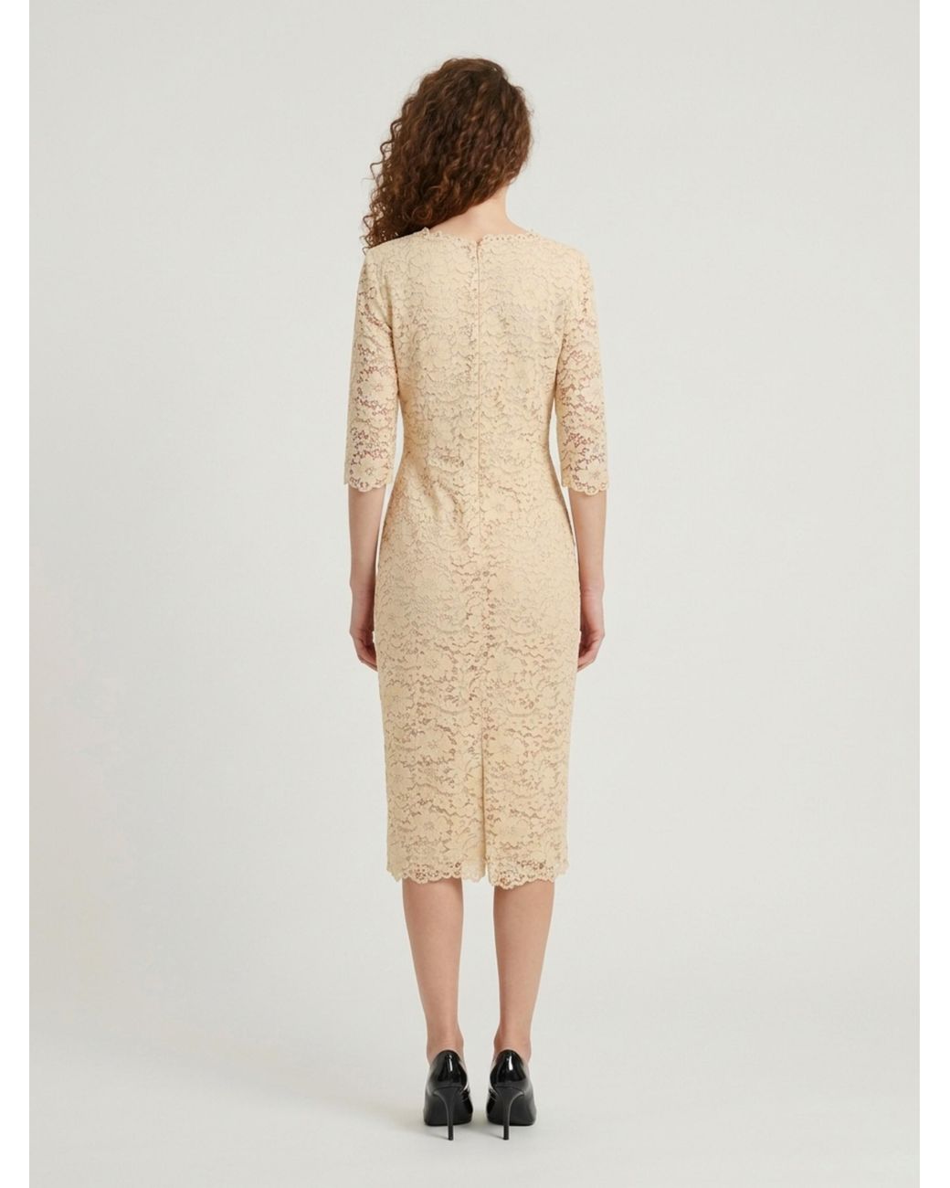 SUTTON NEW YORK Natural Lace Midi Sheath Dress