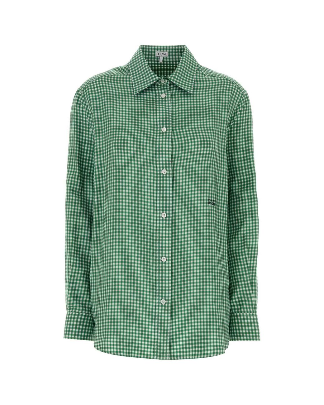 Loewe Green Embroidered Silk Twill Shirt
