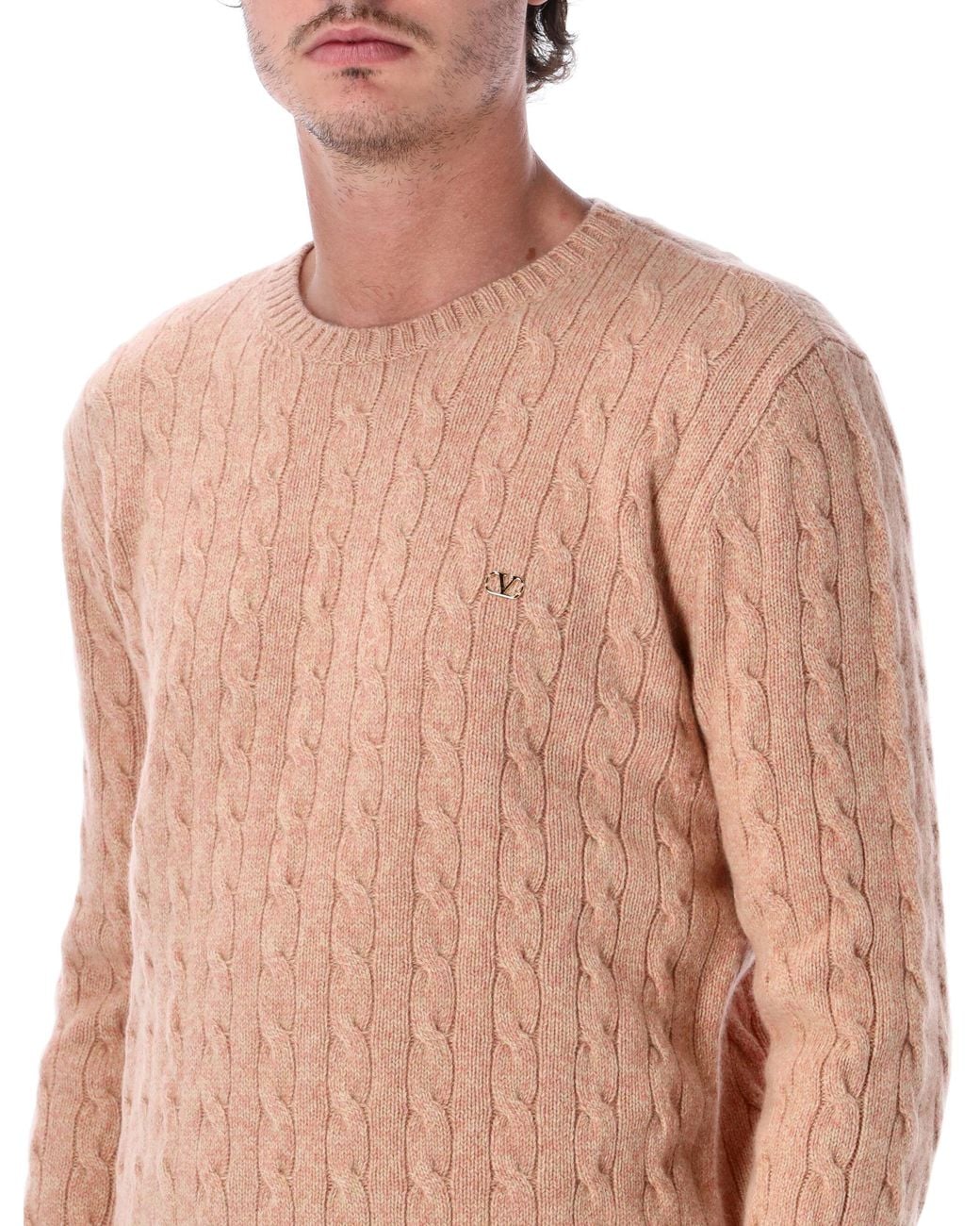 Valentino Blue Vlogo Cable Knit Sweater for men