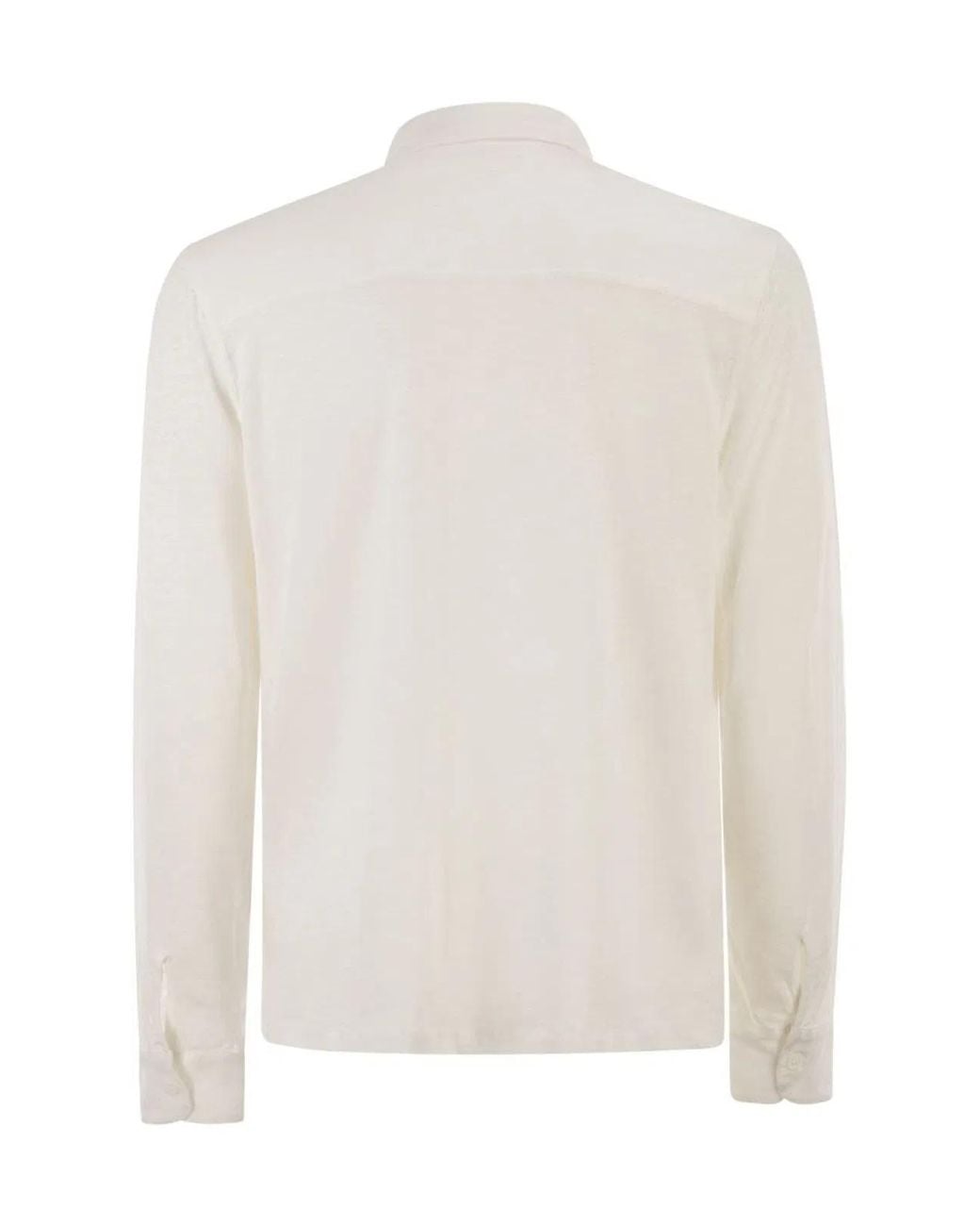 Majestic White Stretch Linen Shirt With Front Button Fastening for men