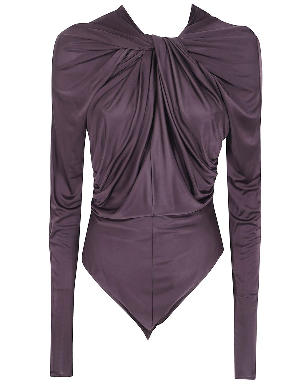 Balmain Purple Long Sleeves Twist Detail Viscose Jersey Body