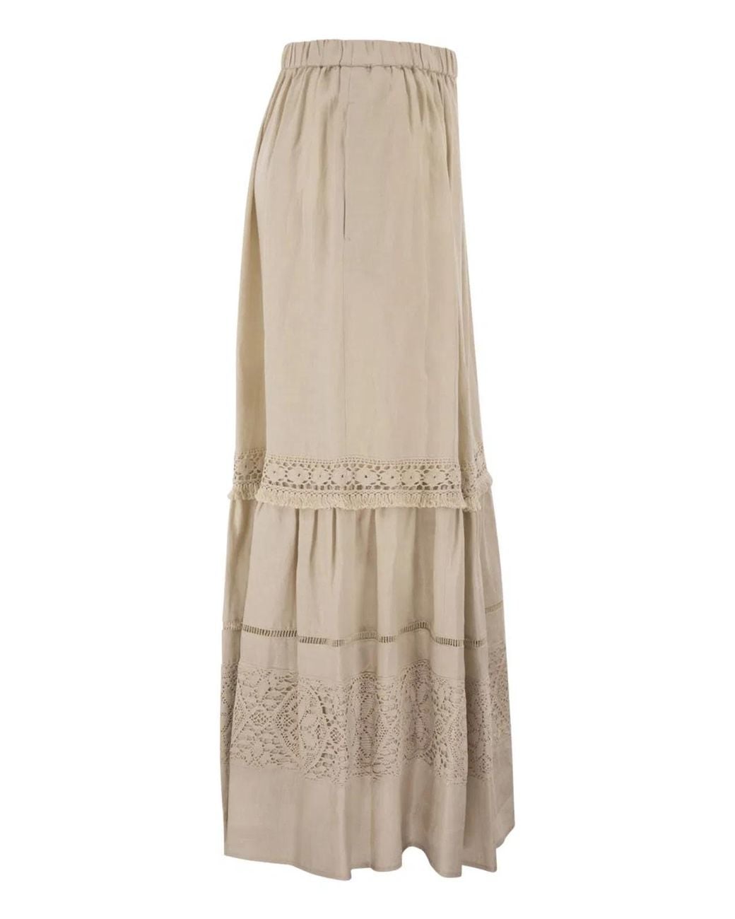 Weekend by Maxmara Natural Wkipallore – Long Linen Skirt With Lace Inserts