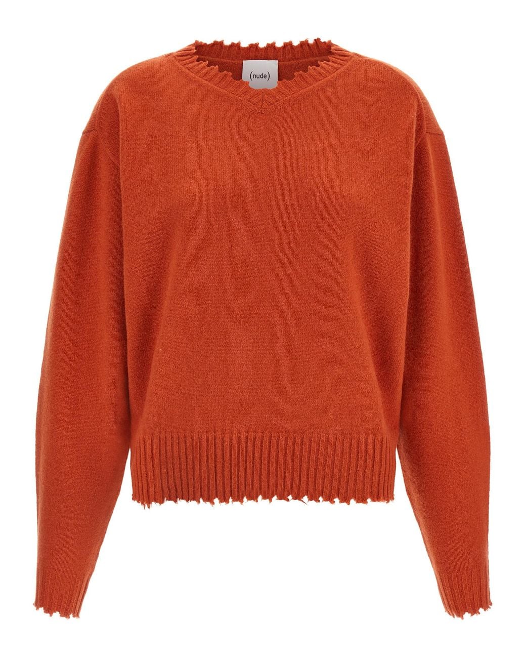 Nude Orange Fringed Hem Sweater