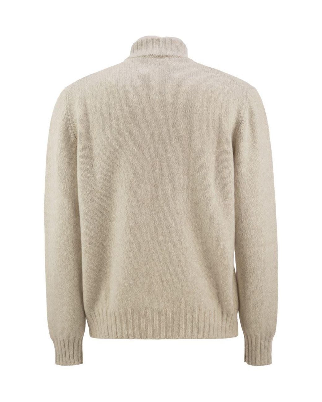Kiton Natural Pure Cashmere Half-Zip High-Neck Jumper for men