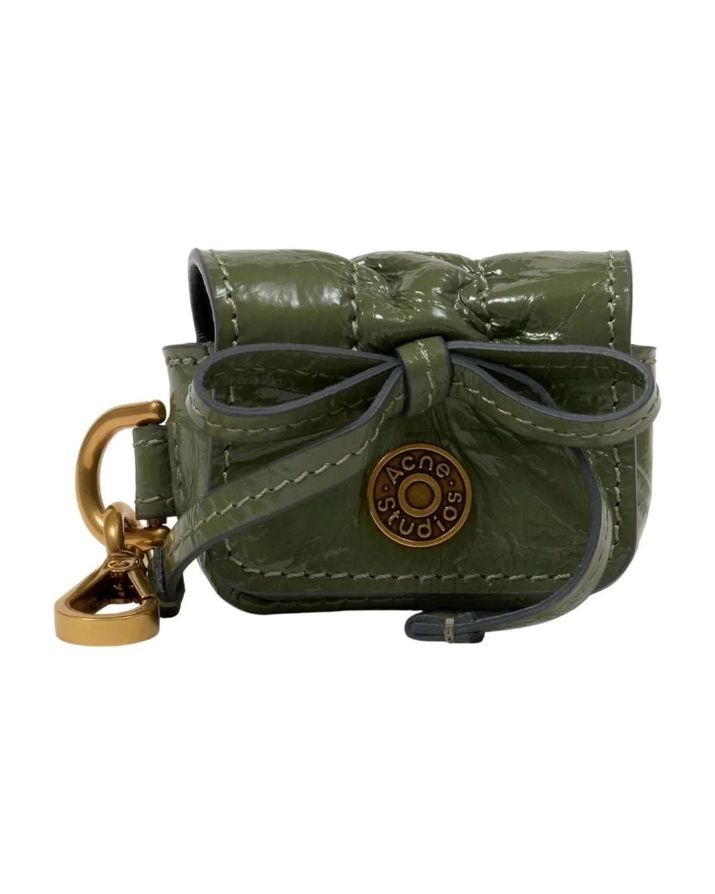 Acne Green Multipocket Crinkled Patent Purse