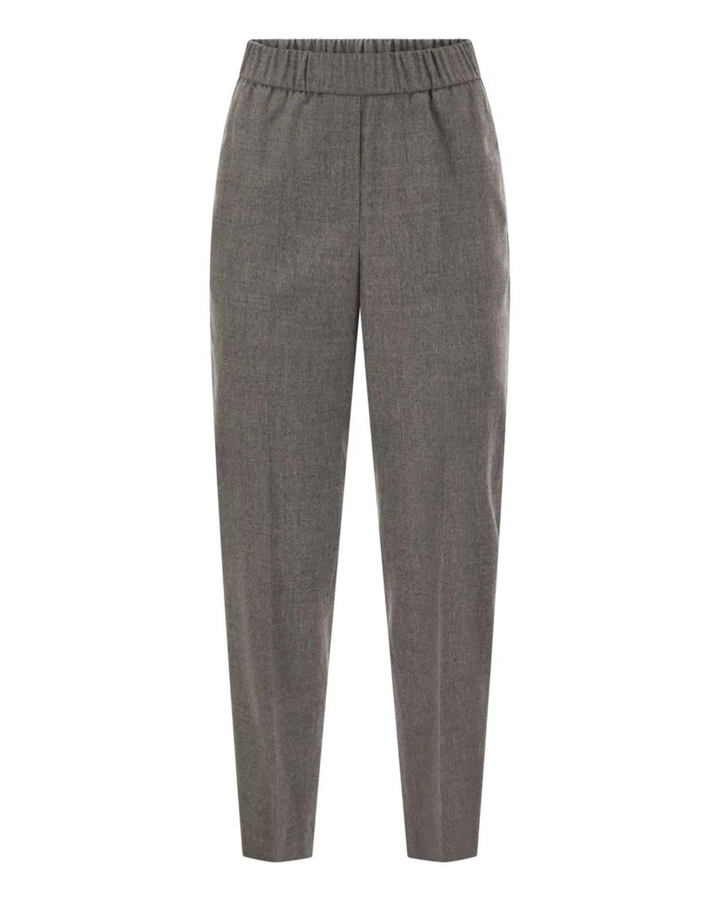 Peserico Gray Virgin Wool And Cashmere Tapered Trousers With Elasticated Waistband