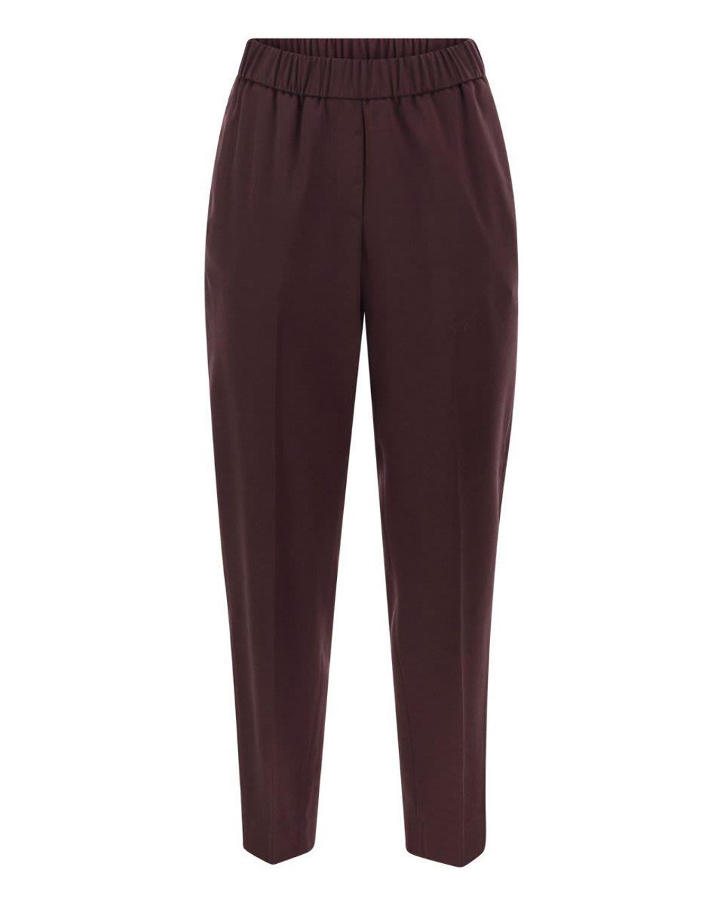 Peserico Purple Virgin Wool Trousers With Elasticated Waistband