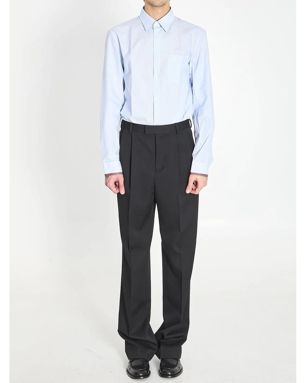 Gucci Blue Cotton Striped Shirt With Web for men