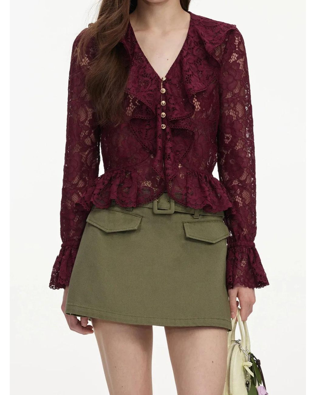 Self-Portrait Red Lace Ruffle Top