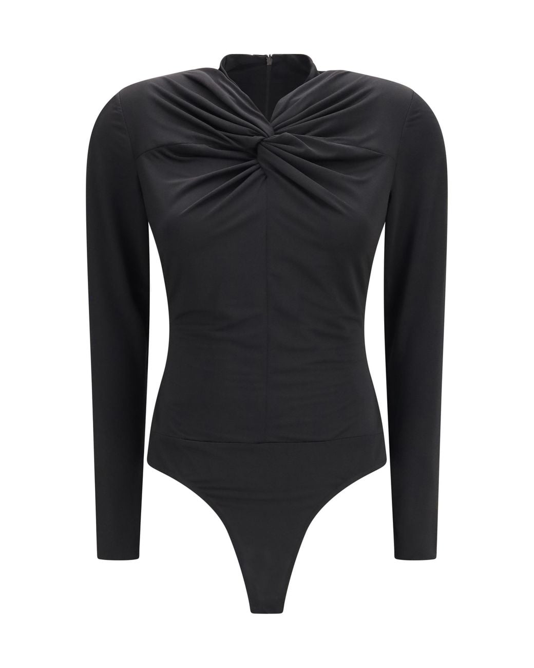 Nissa Black Long-Sleeve Bodysuit With Twist Detail