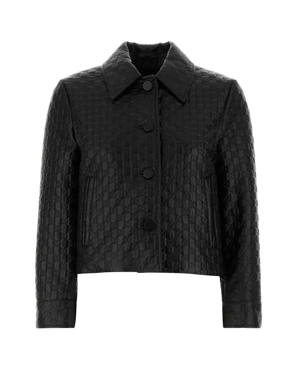 Gucci Black Leather Jacket With Gg
