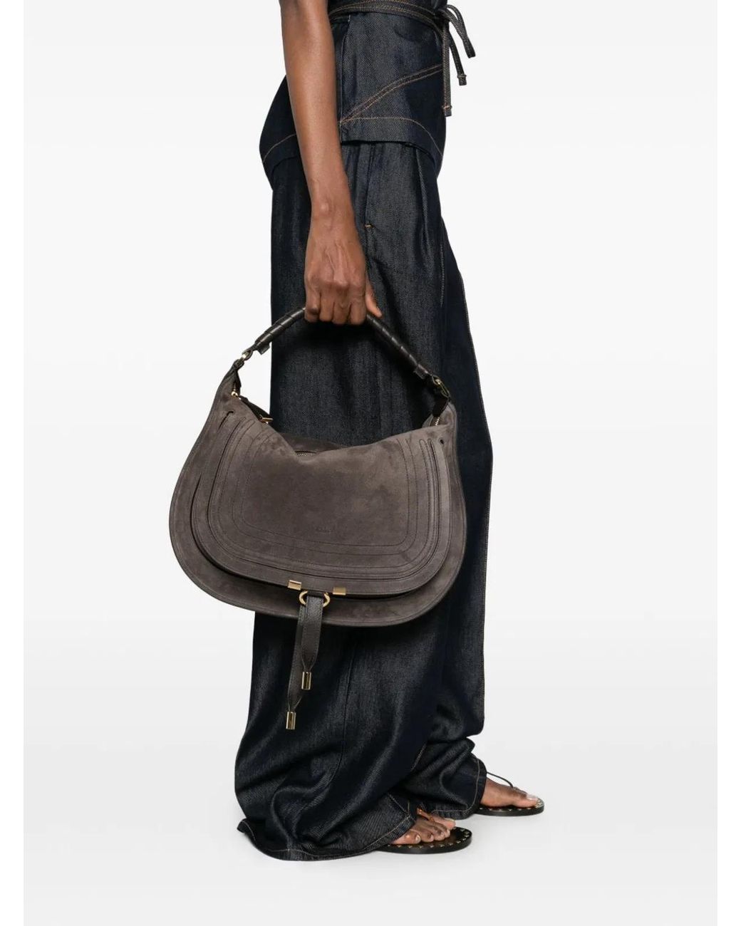 Chloé Black Marcie Suede Leather Hobo Bag