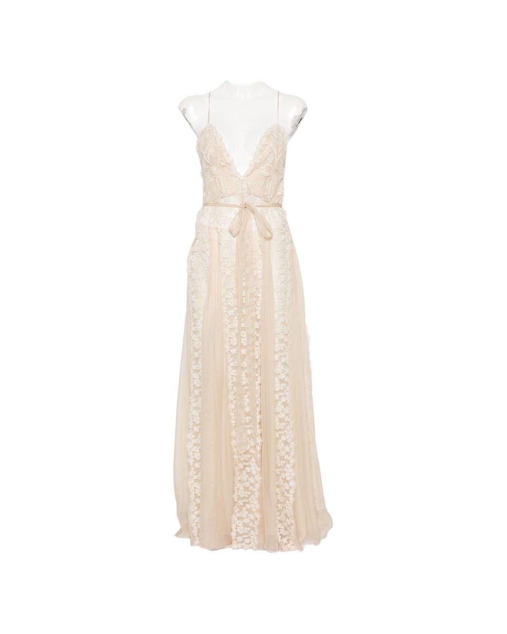 Fendi White Floral-Lace Belted Maxi Dress