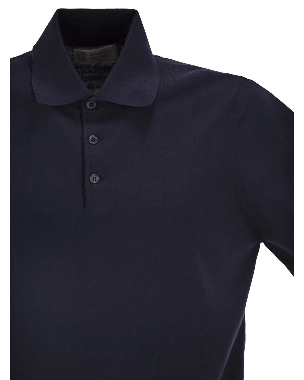 Brunello Cucinelli Blue Lightweight Cotton Knit Polo Shirt for men