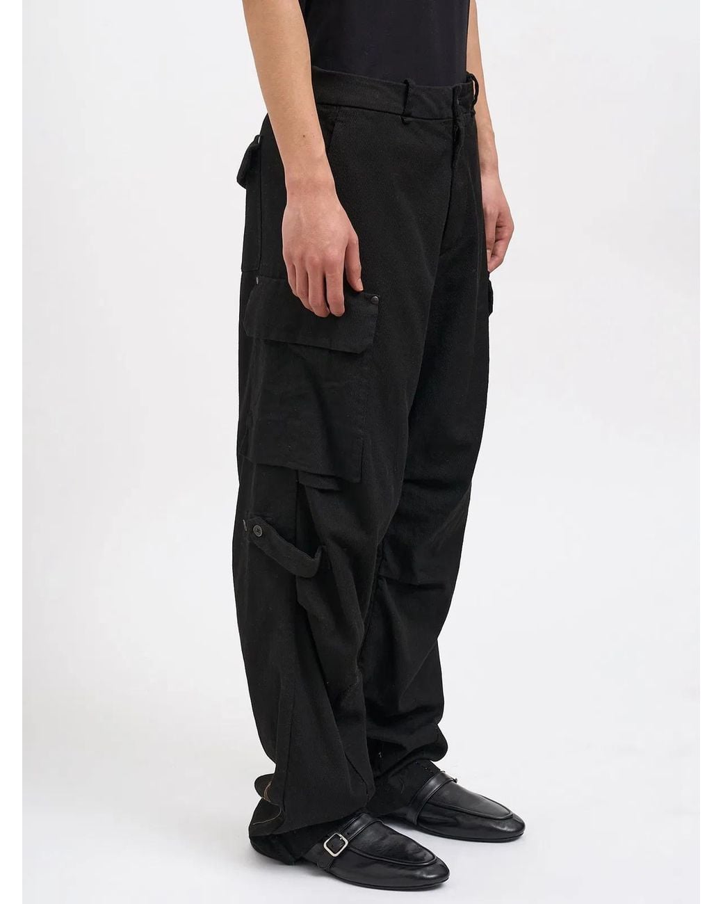 Masnada Black Stretch Cotton Oversized Pants for men