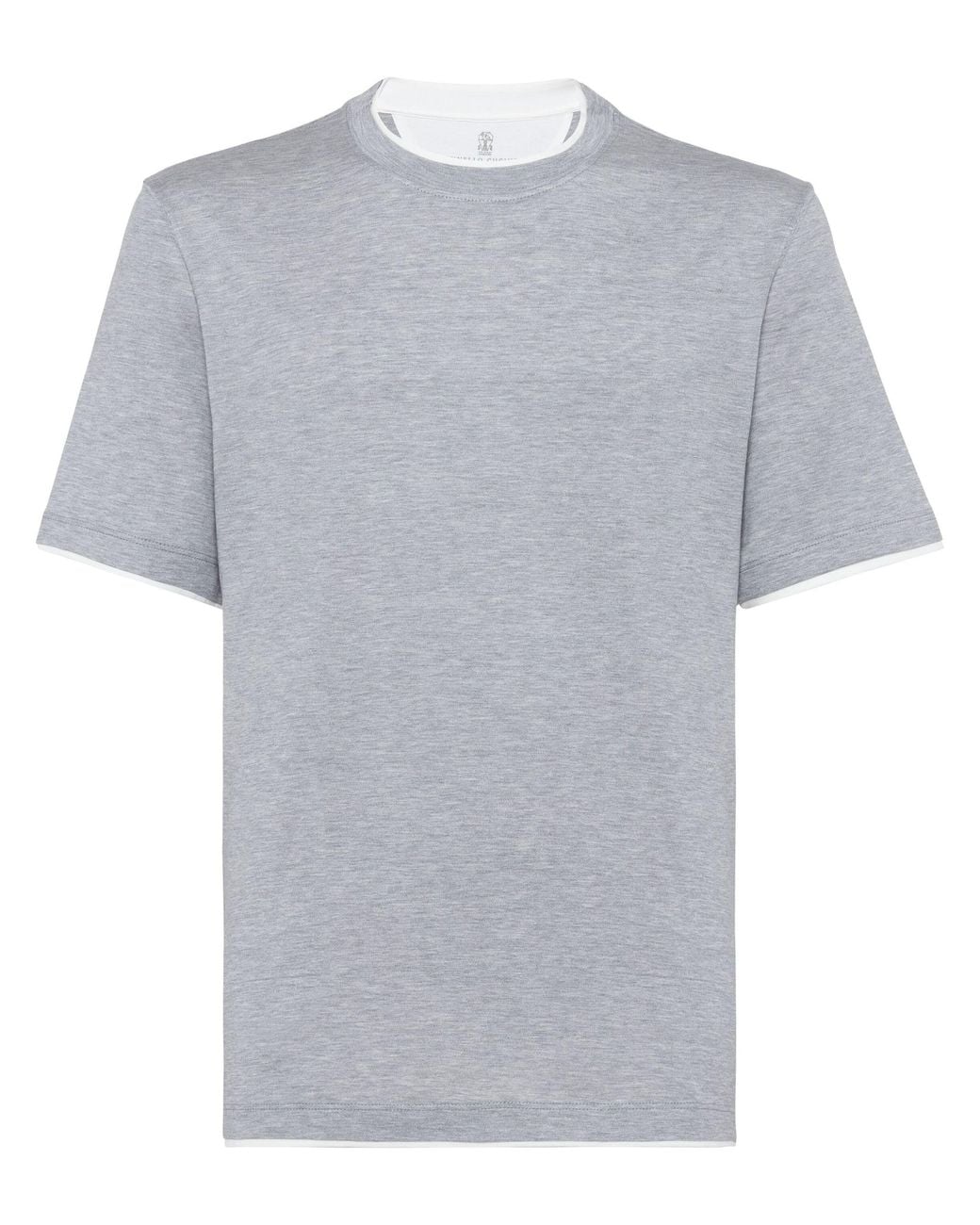 Brunello Cucinelli Gray Silk And Cotton Lightweight Jersey Crew-Neck T-Shirt With Faux-Layering for men