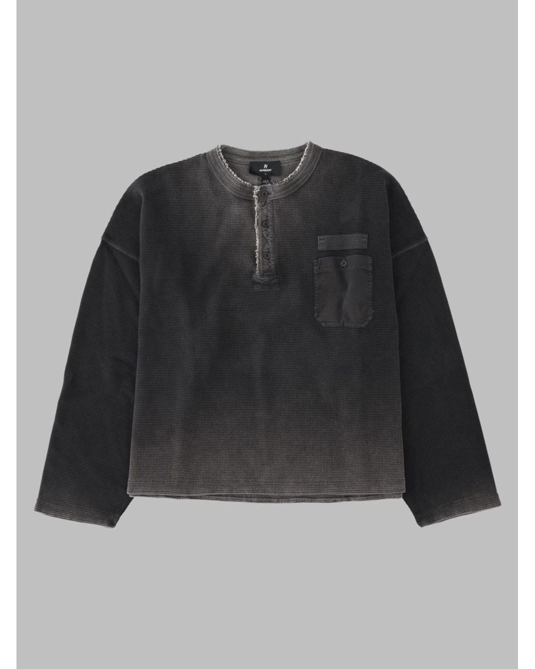 Represent Black Washed Button Placket Long-Sleeve Cotton Sweater for men